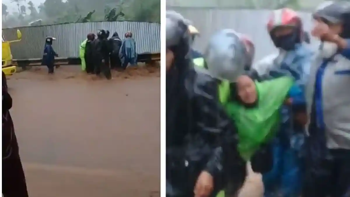 Detik-detik Menegangkan Warga Selamatkan Ibu-ibu Terbawa Arus Banjir