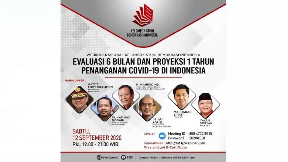 Antisipasi Ledakan Covid-19, Webinar KSDI Hadirkan Mahfud MD, Wakapolri, Faisal Basri dan Qodari