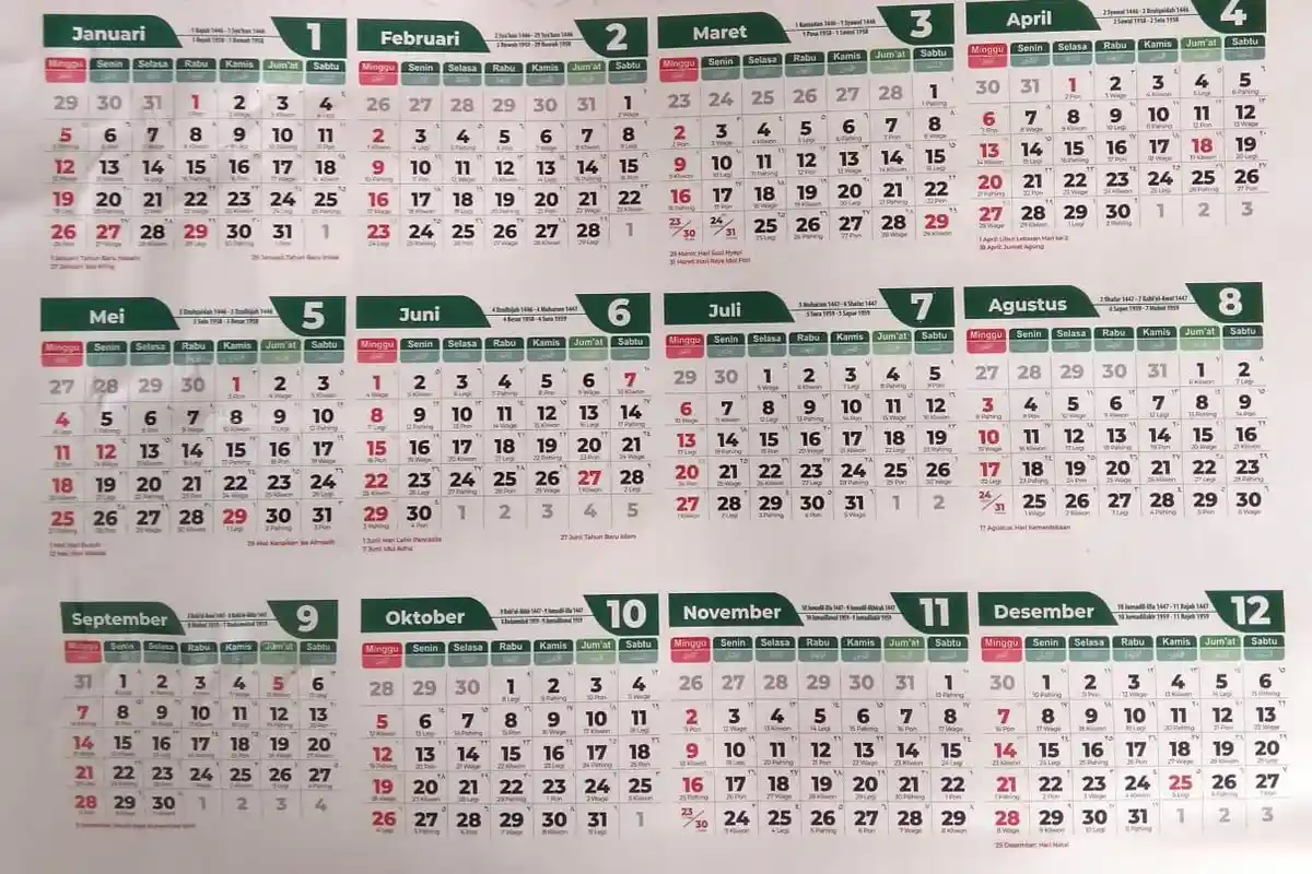 Kalender 2025 Lengkap dengan Tanggal Merah dan Daftar 9 Libur Long Weekend 2025