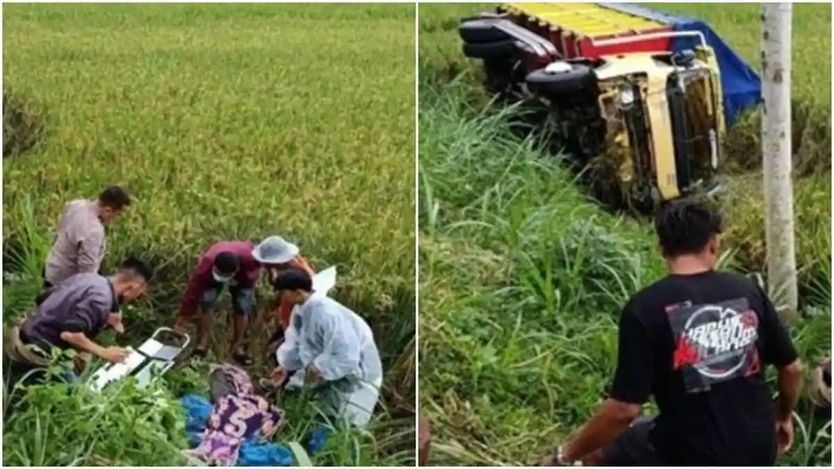 Kecelakaan Maut, 2 Orang Tewas, Truk Bermuatan Minuman Keras Tabrak Motor