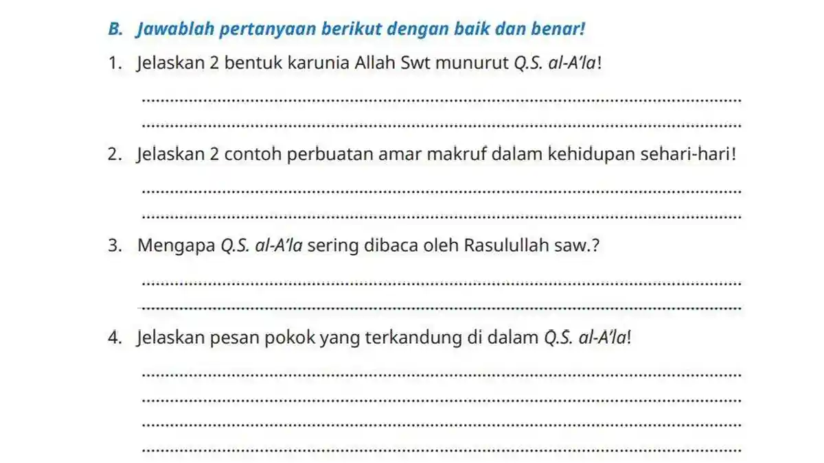 Kunci Jawaban PAI Kelas 6 Halaman 119 Kurikulum Merdeka: Uji Capaian Pembelajaran, Soal Esai