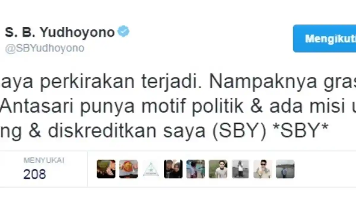 Twitter SBY: Grasi Kepada Antasari Punya Motif Politik dan Ada Misi Serang Saya