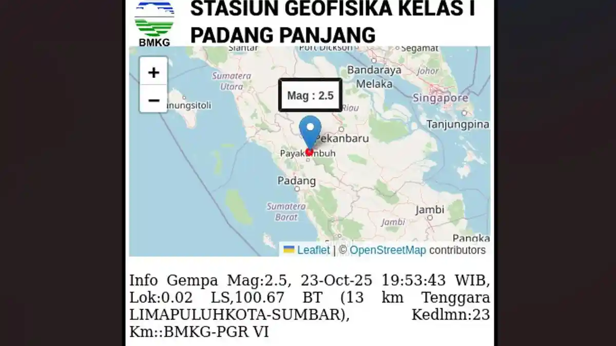Selepas Pasaman, Gempa Bumi Juga Terjadi di Limapuluh Kota Sumbar Kamis Malam