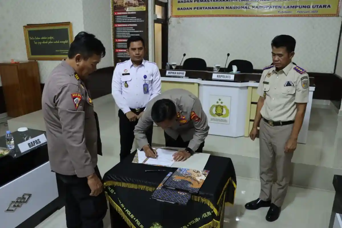 Polres Lampung Utara Teken Kerja Sama dengan BPN dan Bapas Kelas II Bukit Kemuning