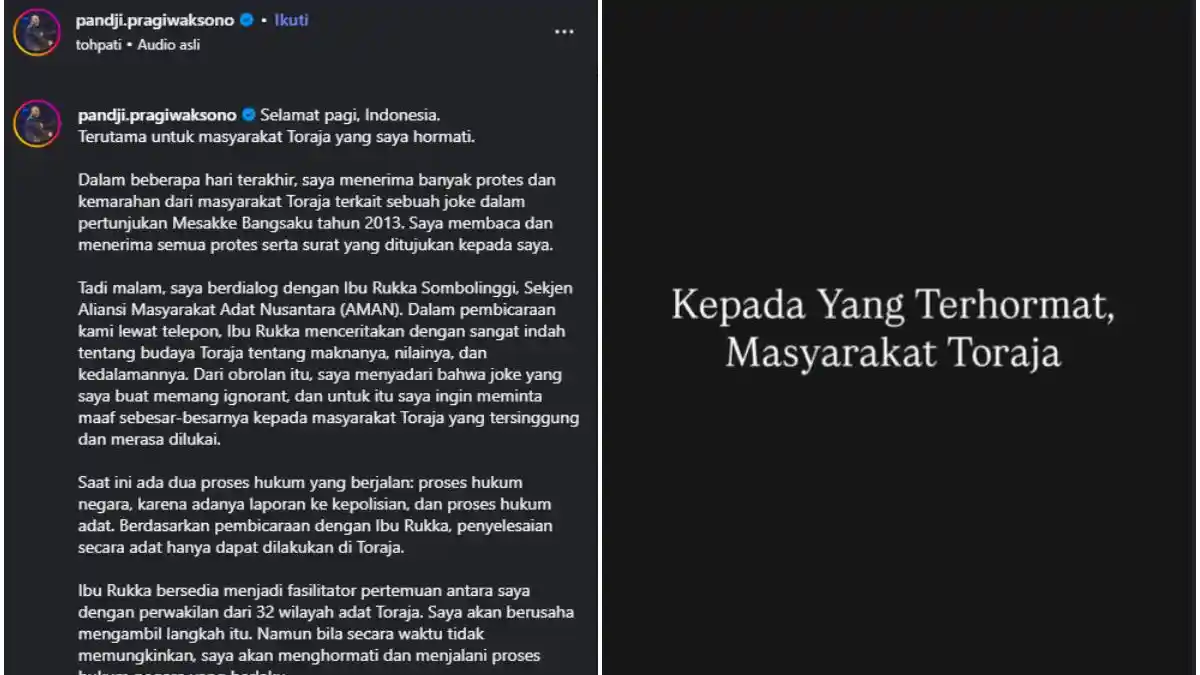 Komika Pandji Minta Maaf ke Masyarakat Toraja, Siap Diproses Hukum