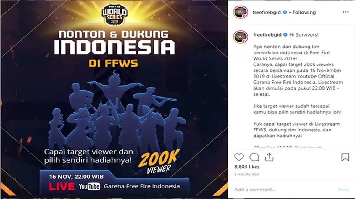 Jadwal Turnamen Free Fire World Series 2019, Capai 200 Ribu Penonton, Hadiah Pilih Sendiri