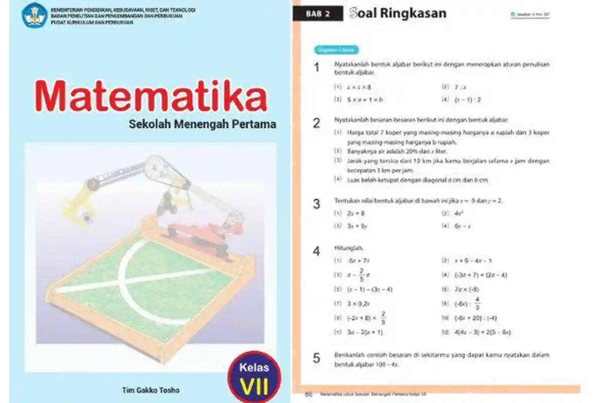 Kunci Jawaban Matematika Kelas 7 Halaman 86 Kurikulum Merdeka Bab 2 Soal Ringkasan Aljabar