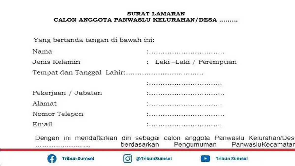 Contoh Surat Lamaran Kerja Panwaslu Desa 2024 PDF, Beserta Dokumen Pendaftaran PKD Lainnya