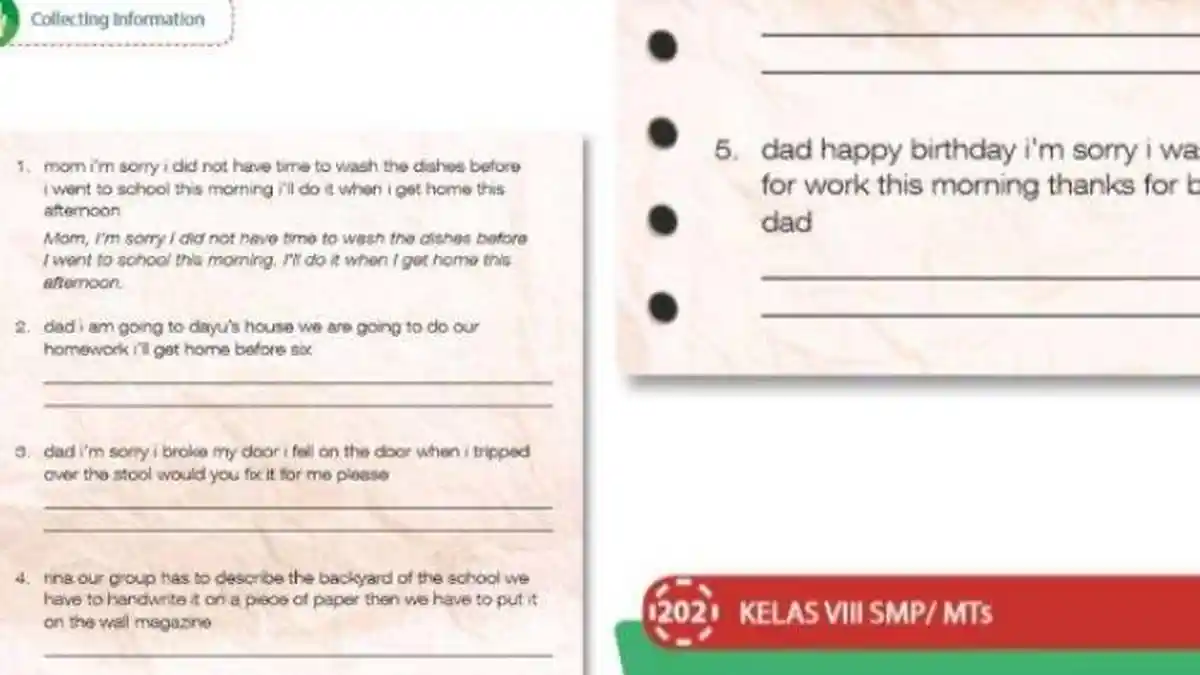 Kunci Jawaban Bahasa Inggris Kelas 8 Halaman 202 Collecting Information, Dilengkapi Terjemahannya
