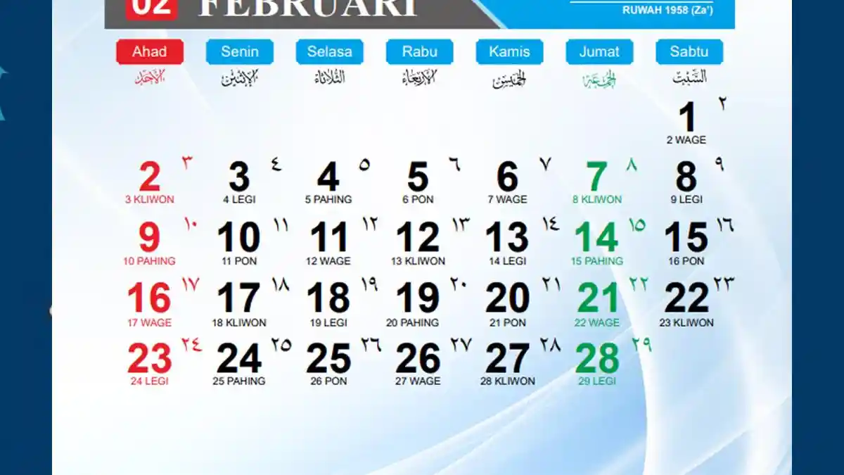 Kalender Februari 2025 Jawa dan Hijriah Lengkap dengan Tanggal Merah Hari Libur dan Cuti Bersama
