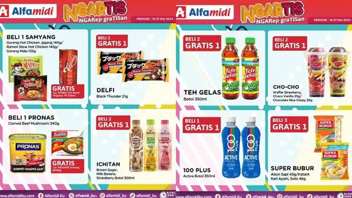 Katalog Promo Alfamidi Hari ini 30 Mei, Beli Mie Samyang Gratis 1 Minuman Teh Botol