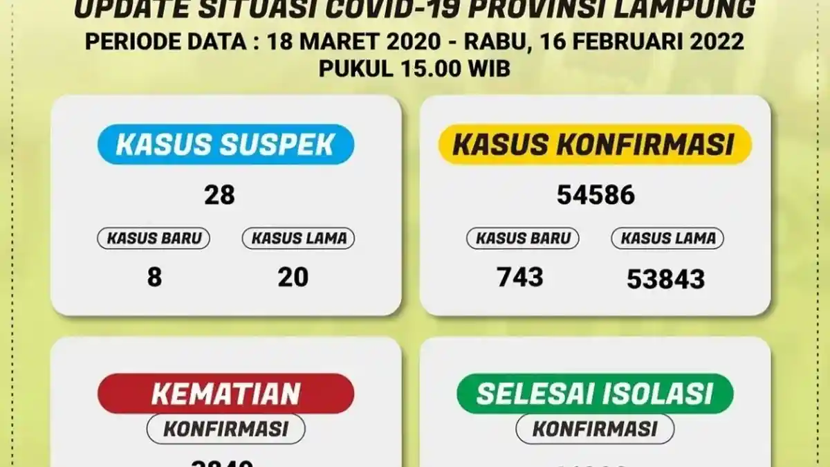Perkembangan Terkini Covid-19 di Lampung, Ada 743 Kasus Terkonfirmasi Positif Baru pada Hari Ini