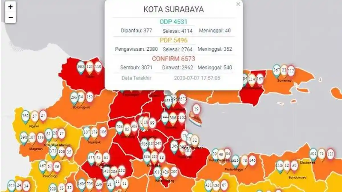 Update Corona di Surabaya dan Corona Jatim 8 Juli: Penambahan Harian Tertinggi di Sidoarjo