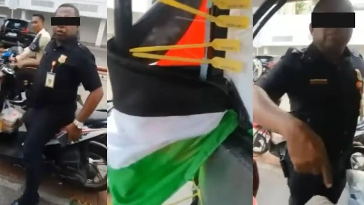 Viral Oknum Sekuriti di Bekasi Cabut Bendera Palestina di Motor hingga Berusaha Rampas HP Pengendara