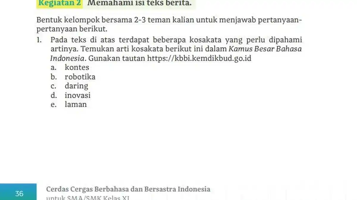 Kunci Jawaban Bahasa Indonesia Kelas 11 Halaman 36 Kurikulum Merdeka: Memahami Isi Teks Berita