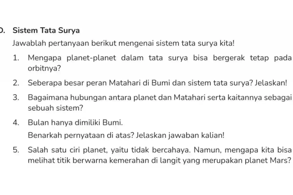 Kunci Jawaban IPAS Kelas 6 SD Halaman 142 Kurikulum Merdeka, Mengapa Planet Bergerak Pada Orbit