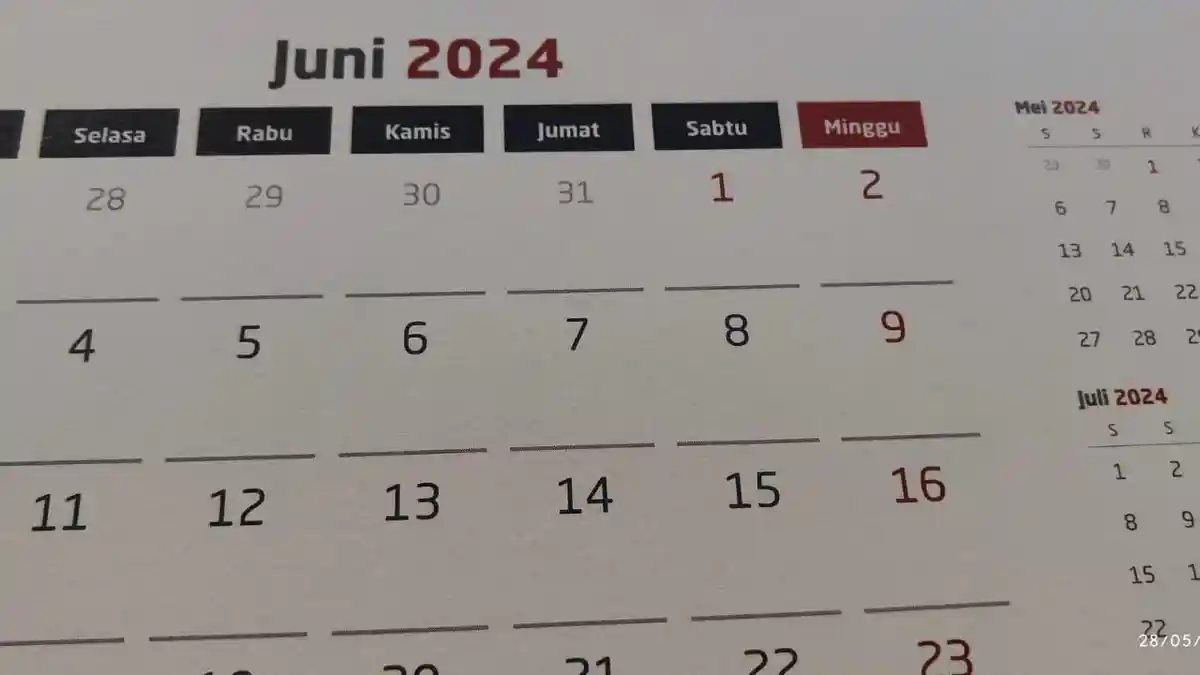 Daftar Kalender Juni 2024, Ada Dua Hari Libur Nasional dan Satu Hari Cuti Bersama