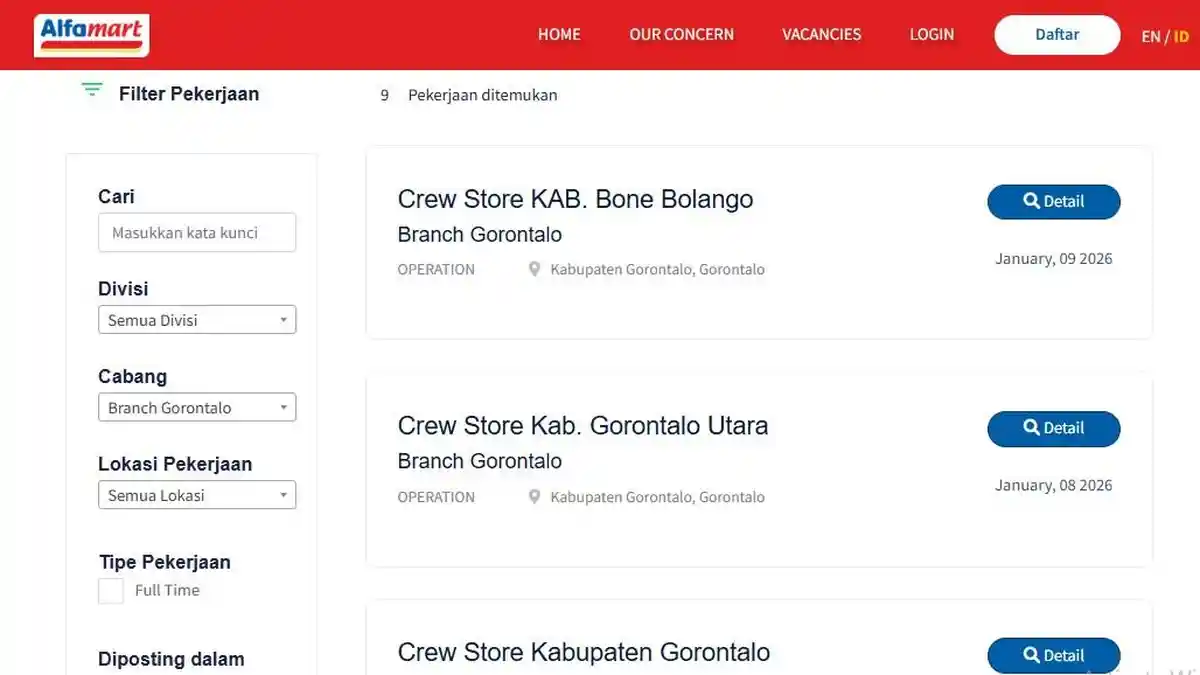 Lowongan Kerja Hari Ini 13 Januari 2026: Alfamart Gorontalo Buka Rekrutmen Crew Store di 3 Kabupaten