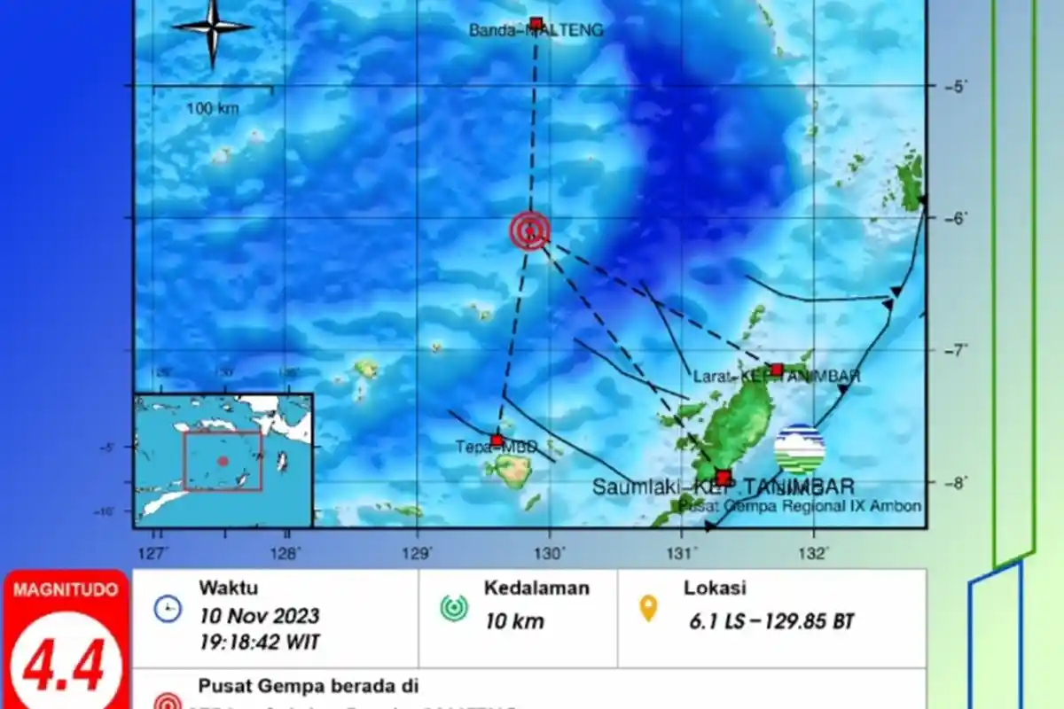 Banda Maluku Tengah Baru Saja Digoyang Gempa Terkini Magnitudo 4,4 SR, Jumat 10 November 2023