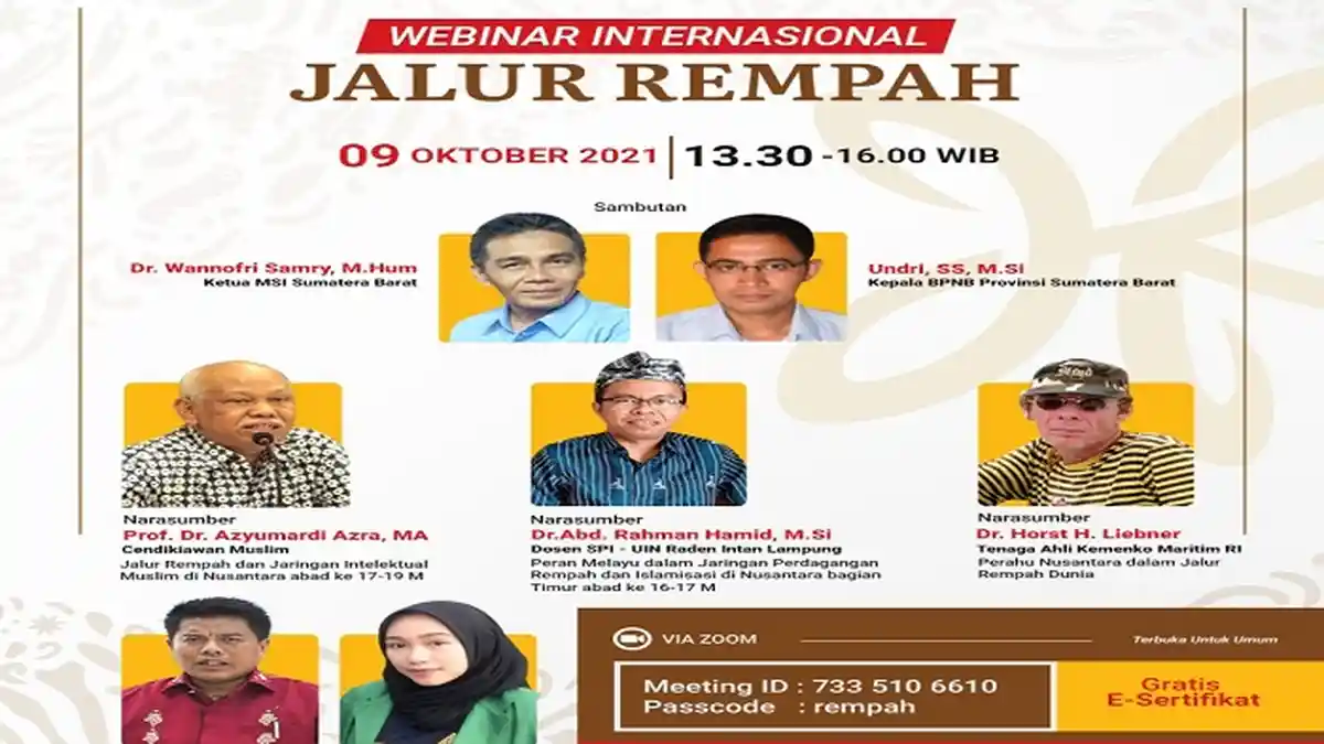 Webinar: Jalur Rempah Internasional di Titik Sumatera Barat, Rekonstruksi Sejarah Budaya dan Maritim