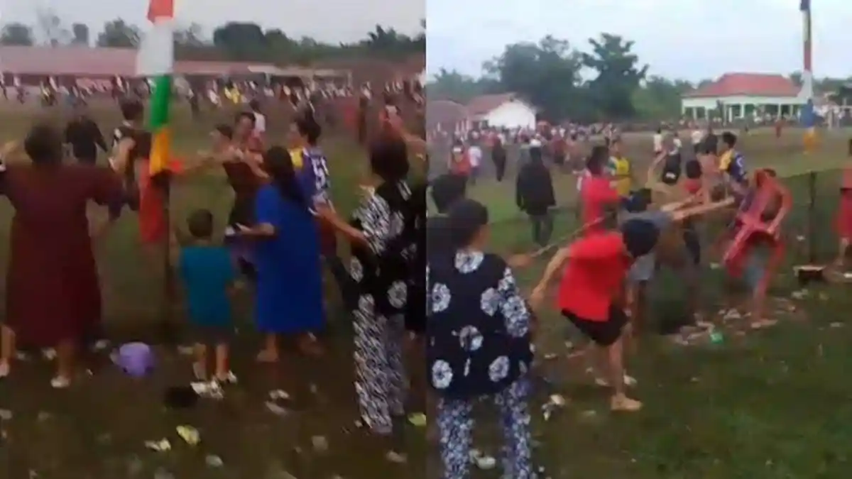 Detik-detik Pertandingan Tarkam di Sumsel Ricuh, Pemain Dilempari Emak-emak Pakai Botol Air