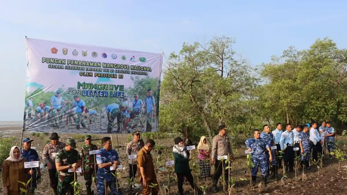 Jajaran Polresta Deli Serdang Vidcon dengan Jokowi Sambil Tanam Mangrove Bersama TNI AL