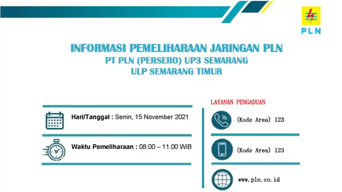 Info Pemeliharaan Jaringan Listrik Penggaron PLN ULP Semarang Timur Senin 15 November 2021