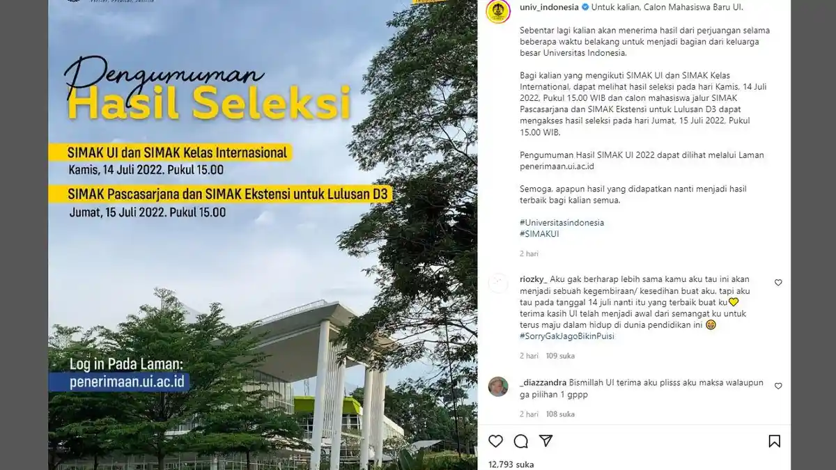 Hasil SIMAK UI 2022 Diumumkan Sore Ini Pukul 15.00 WIB, Berikut Link Pengumuman dan Cara Ceknya