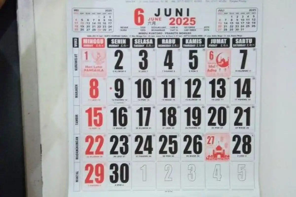 Cek Kalender Bulan Juni 2025 Ada Potensi Libur Panjang, Tanggal 27 Juni Memperingati Hari Apa?