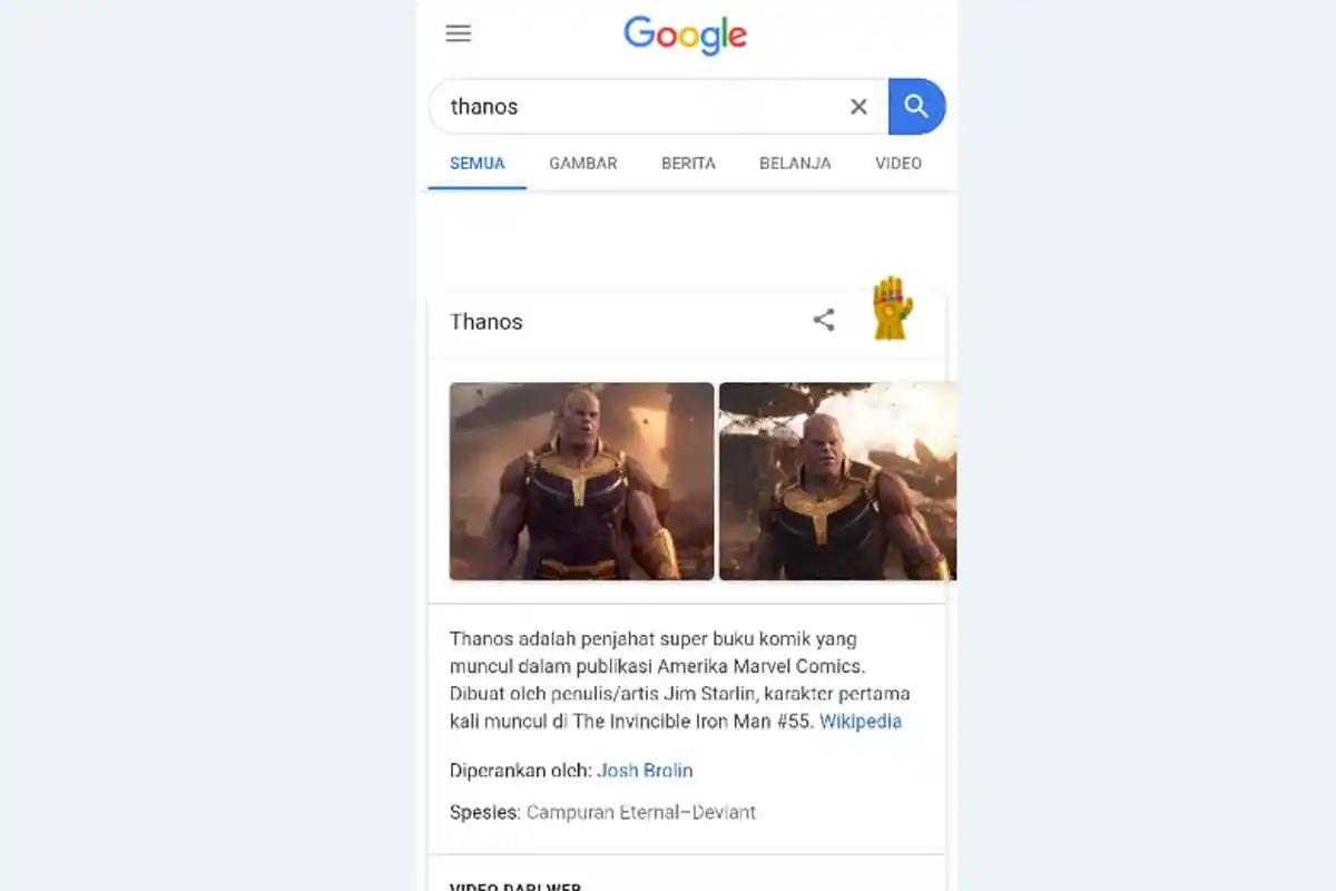 Easter Egg Avengers: Endgame, Ketik Thanos atau Infinity Gauntlet di Google via Smartphone