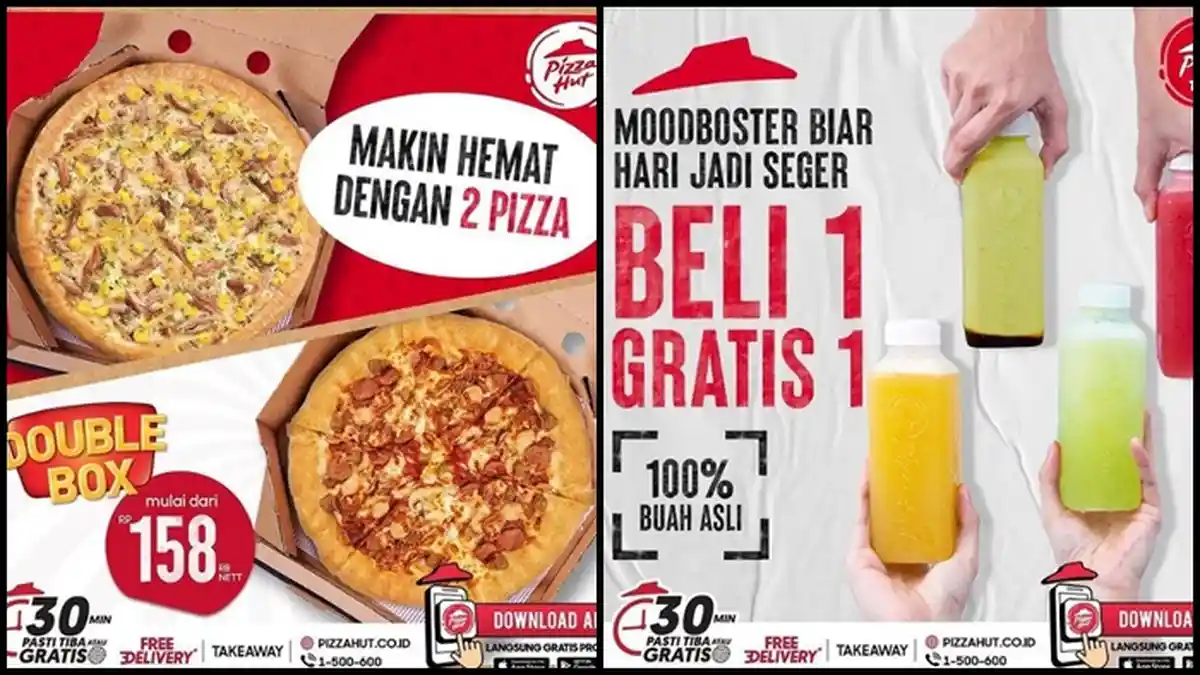 Promo Pizza Hut Hari ini Jumat 24 Desember 2021, 2 Pizza Rp 158.000 dan Minuman Beli 1 Gratis 1