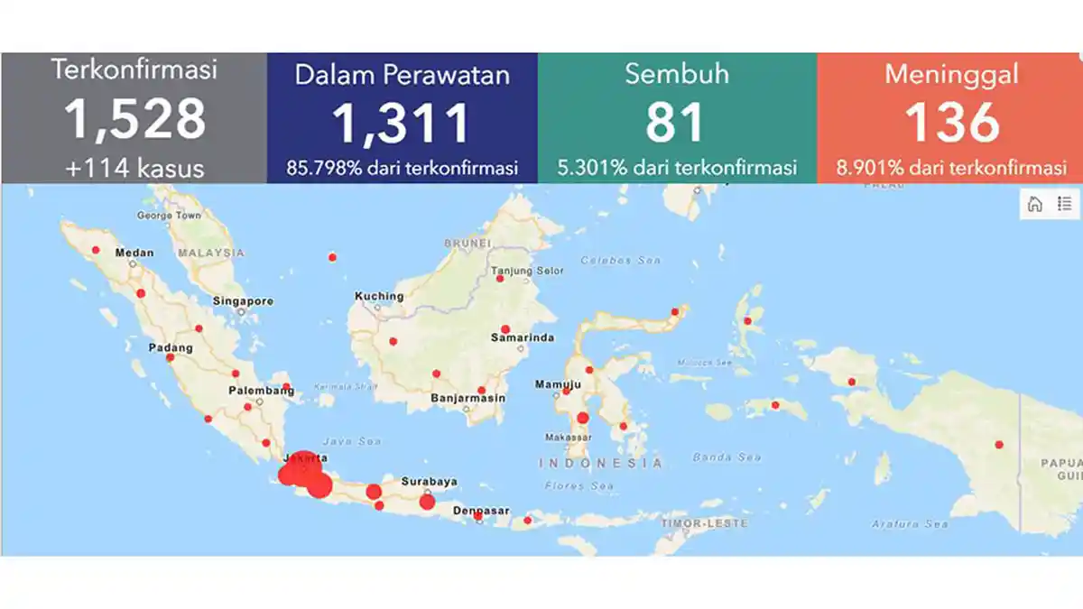 Jumlah Kasus Positif Virus Corona di Setiap Provinsi di Indonesia Update 31 Maret 2020