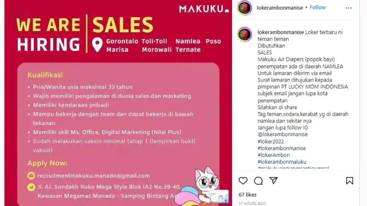 Lowongan Kerja Sales Wilayah Namlea Masih Terbuka, Cek Syaratnya dan Daftar Segera!