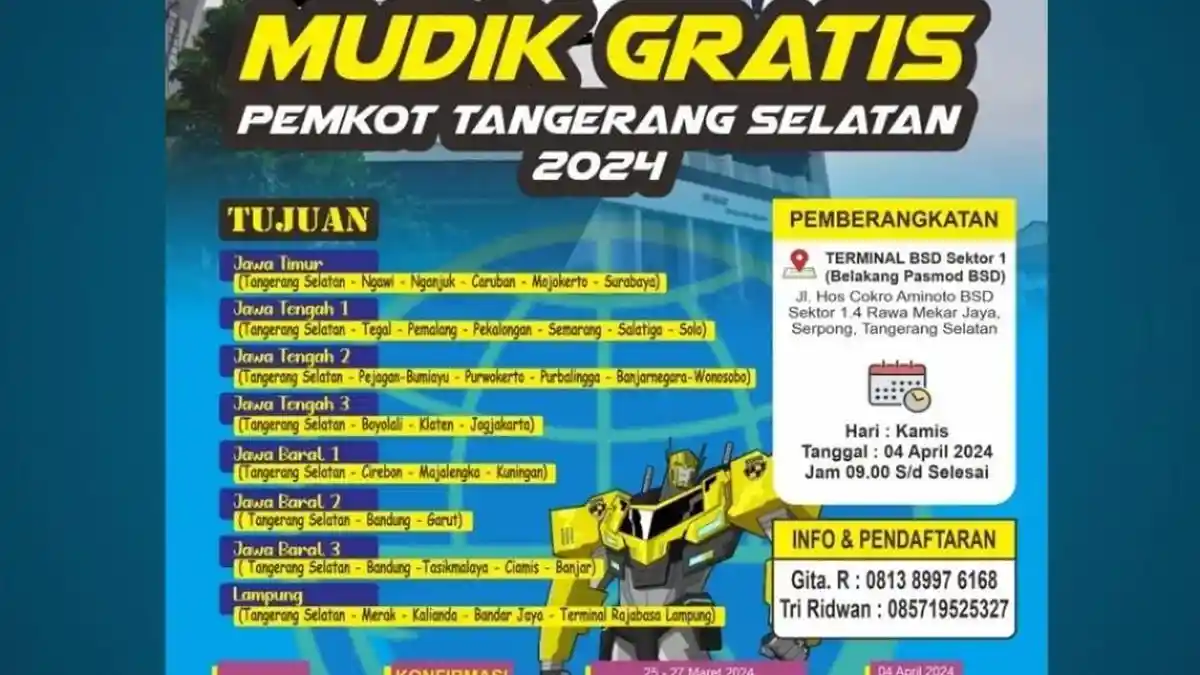 Dishub Tangsel Pastikan Ada Tambahan Kuota Mudik Gratis,Pendaftaran Bisa Secara Online