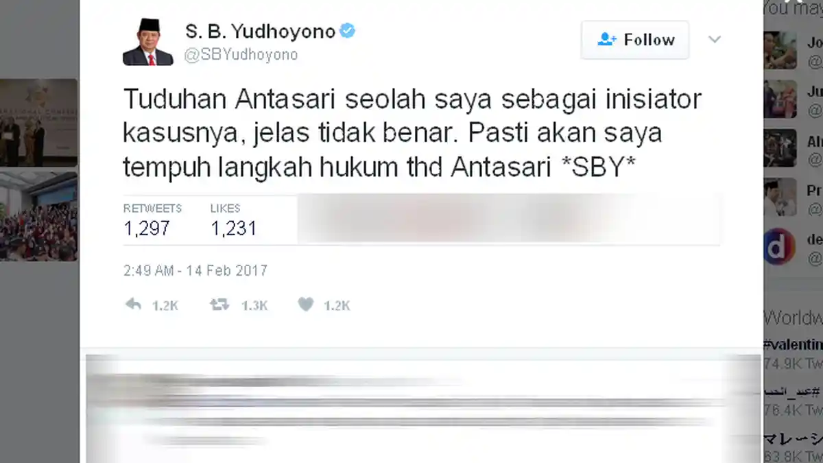 Berikut 11 Kicauan SBY di Twitter Tanggapi Tudingan Antasari Azhar