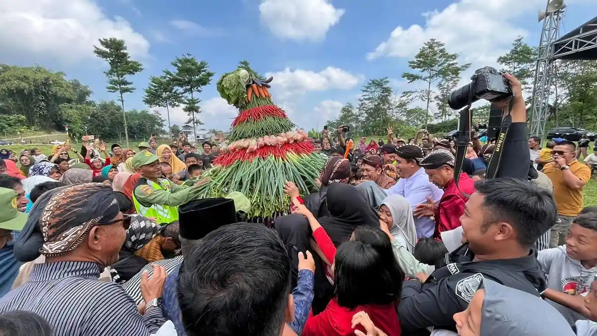 Semarak Hari Jadi Wonosobo! Gunungan Hasil Bumi Diperebutkan Warga dalam Kirab Panji-Panji
