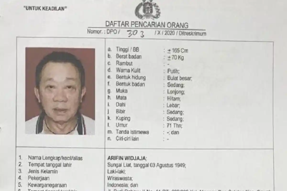 Pengusaha Hiburan Arifin Widjaja Tersangka Penipuan Rp 11 Miliar Masuk dalam DPO Polda Metro Jaya
