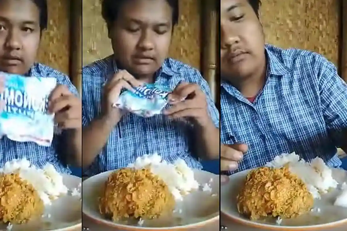 Edan! Pria Ini Makan Ayam Kriyuk Cocol Sabun Colek