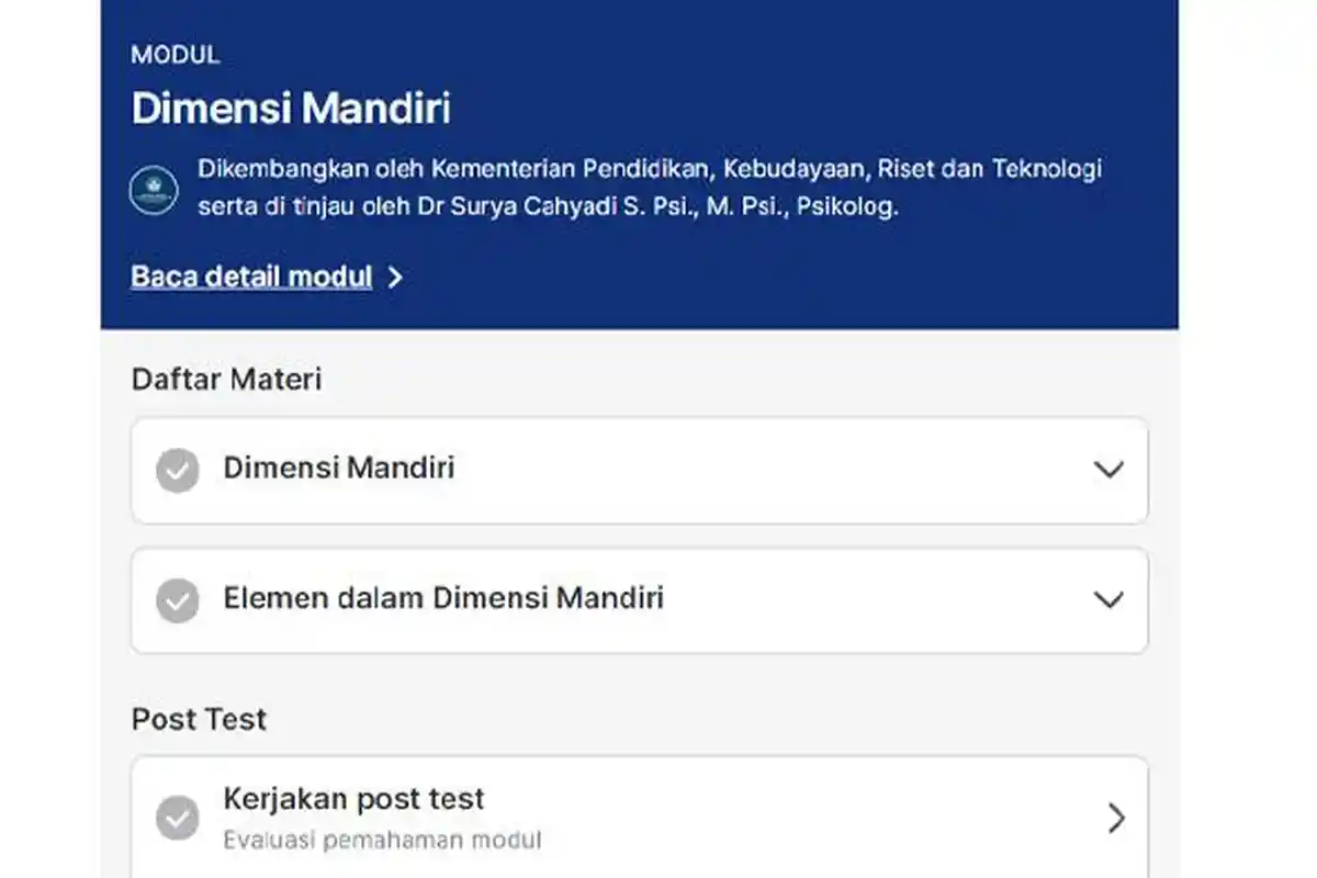 Kunci Jawaban Post Test Profil Pelajar Pancasila Modul 5 Dimensi Mandiri Platform Merdeka Mengajar