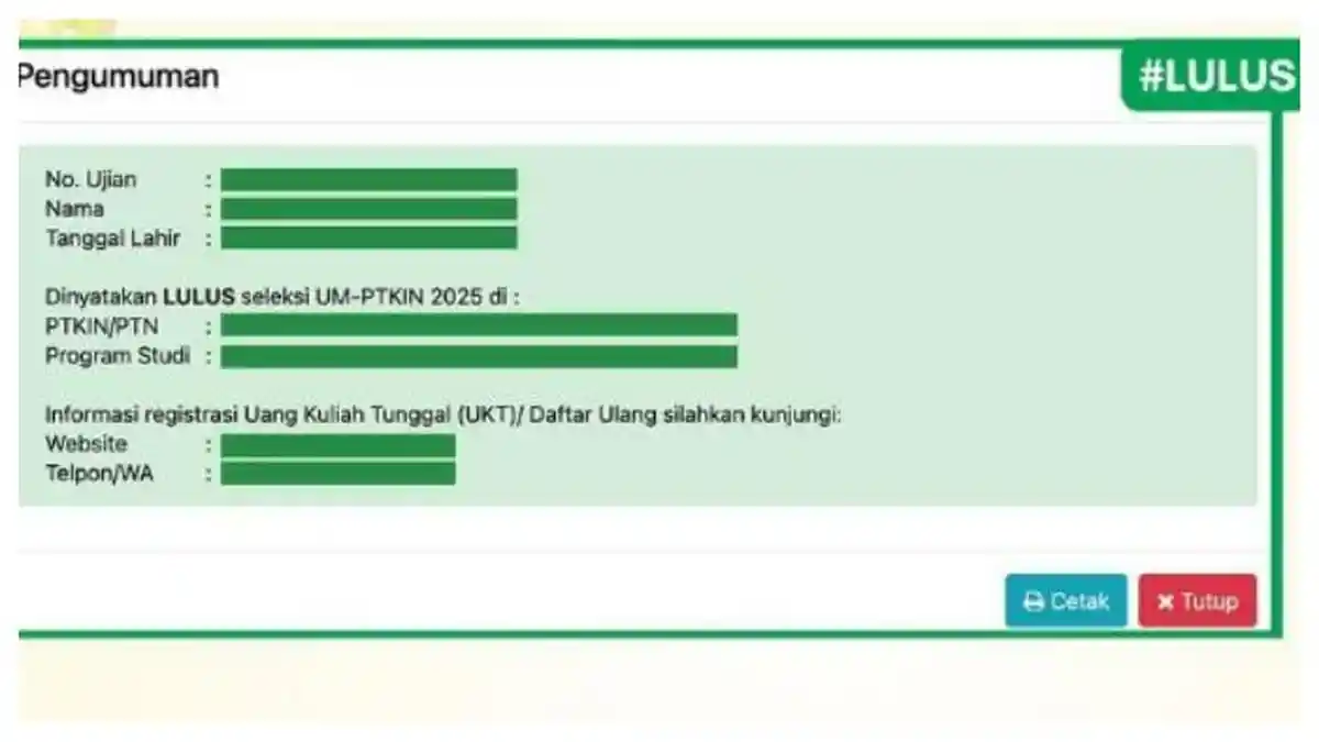 Tampilan Akun Peserta Lolos UM-PTKIN 2025 dan yang Tidak Lolos, Begini Bedanya
