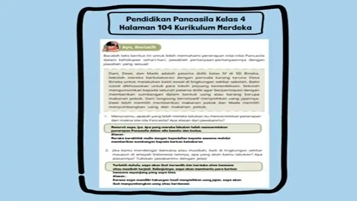 Kunci Jawaban Pendidikan Pancasila Kelas 4 SD Halaman 104 Kurikulum Merdeka Ayo Berlatih BAB 4