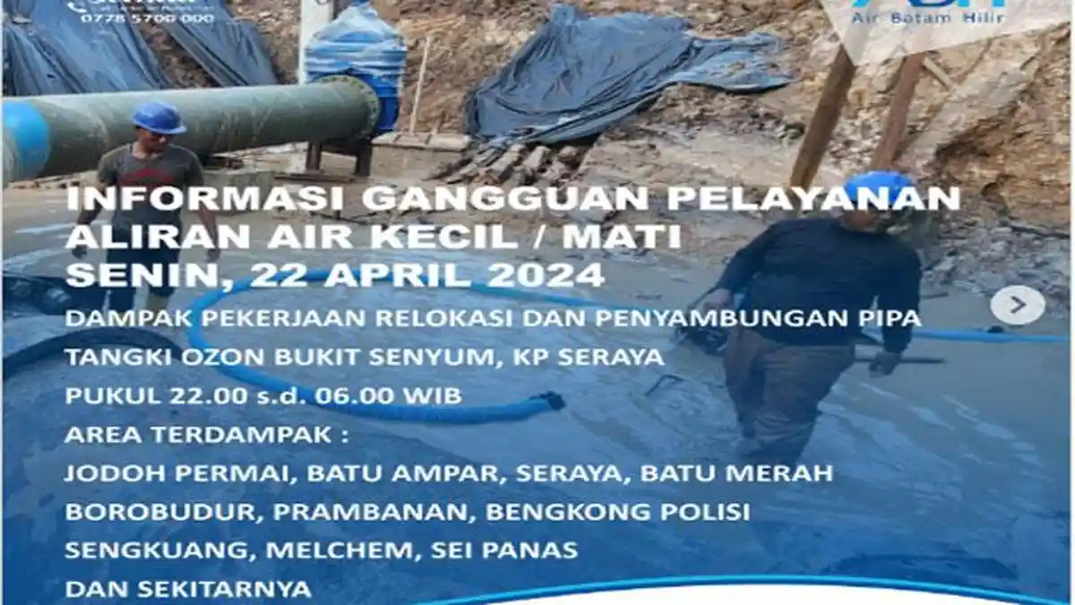Mati Air di Batam Hari Ini  - Warga Batu Ampar dan Bengkong Diminta Bersiap