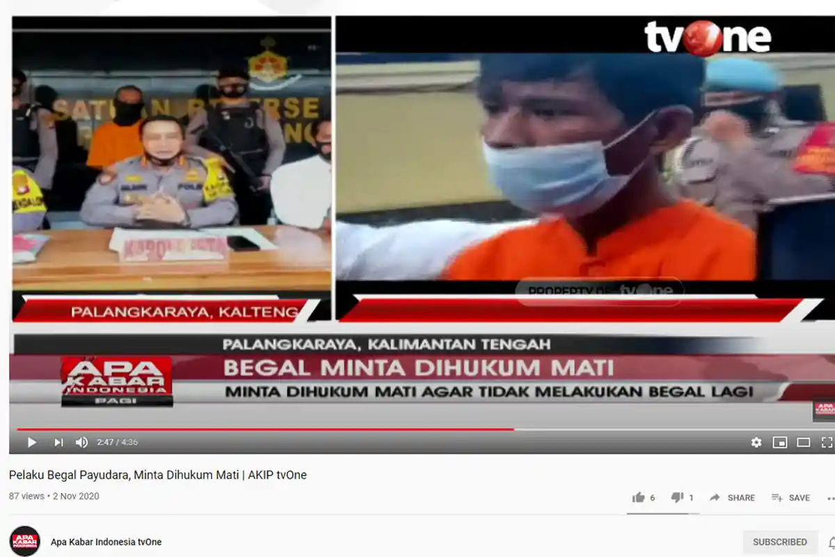 Pemuda 22 Tahun di Palangkaraya Begal Dada Wanita 20 Kali, Pelaku Tampak Pasrah Minta Dihukum Mati