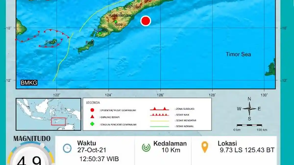 Gempa Bumi Teknonik M 4.9 Guncang Malaka, Masyarakat Diimbau Tetap Tenang 