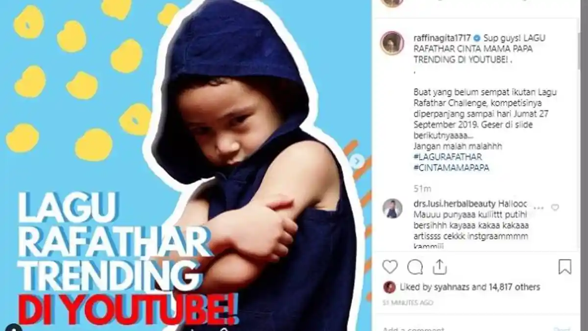 Lagu Rafathar yang Berjudul Cinta Mama Papa Trending di YouTube, Begini Lirik dan Video Klipnya