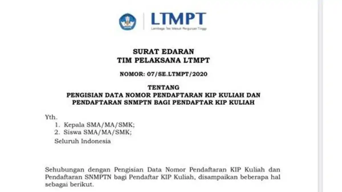 Lihat Cara Isi Data Nomor Pendaftaran KIP Kuliah & SNMPTN bagi pendaftar di Laman LTMPT,Jangan Salah
