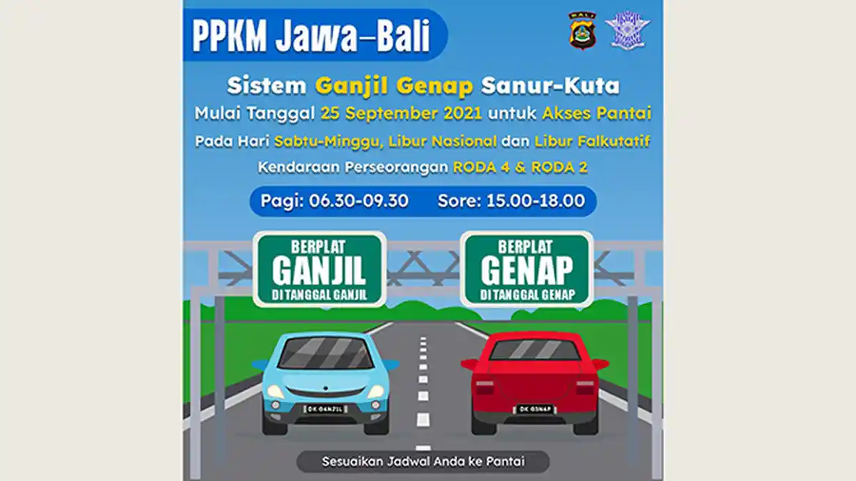 Dimulai 25 September 2021, Sistem Ganjil Genap di Sanur dan Kuta Berlakukan Sanksi Putar Balik
