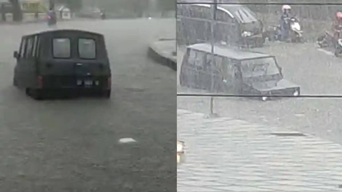 Pertama Kali Kawasan Simpang Lima Boyolali Banjir, Ada Mobil Mogok saat Melintas
