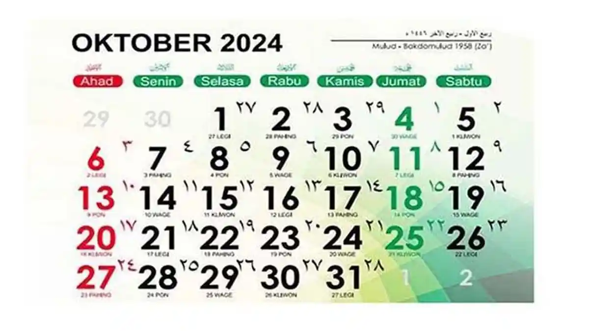Kalender Oktober 2024 Lengkap 20 Oktober 2024 Memperingati Hari Apa?