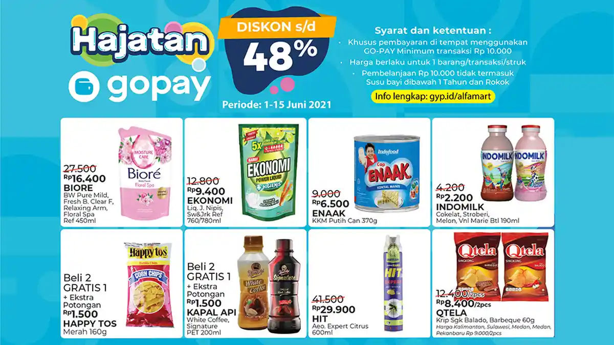 PROMO ALFAMART Terbaru 1 Juni 2021 Hajatan Gopay dan ShopeePay Murmer, Diskon Deterjen Susu Snack
